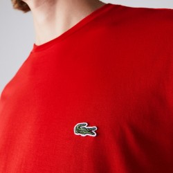 LACOSTE T-shirt a girocollo in jersey di cotone Pima tinta unita Rosso