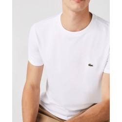 LACOSTE T-shirt a girocollo in jersey di cotone Pima tinta unita - Bianco TH6709-00