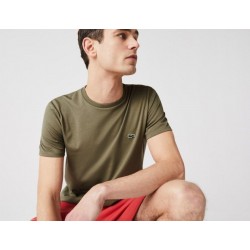 Lacoste T-shirt a girocollo in jersey di cotone Pima tinta unita - Verde Cachi TH6709-00